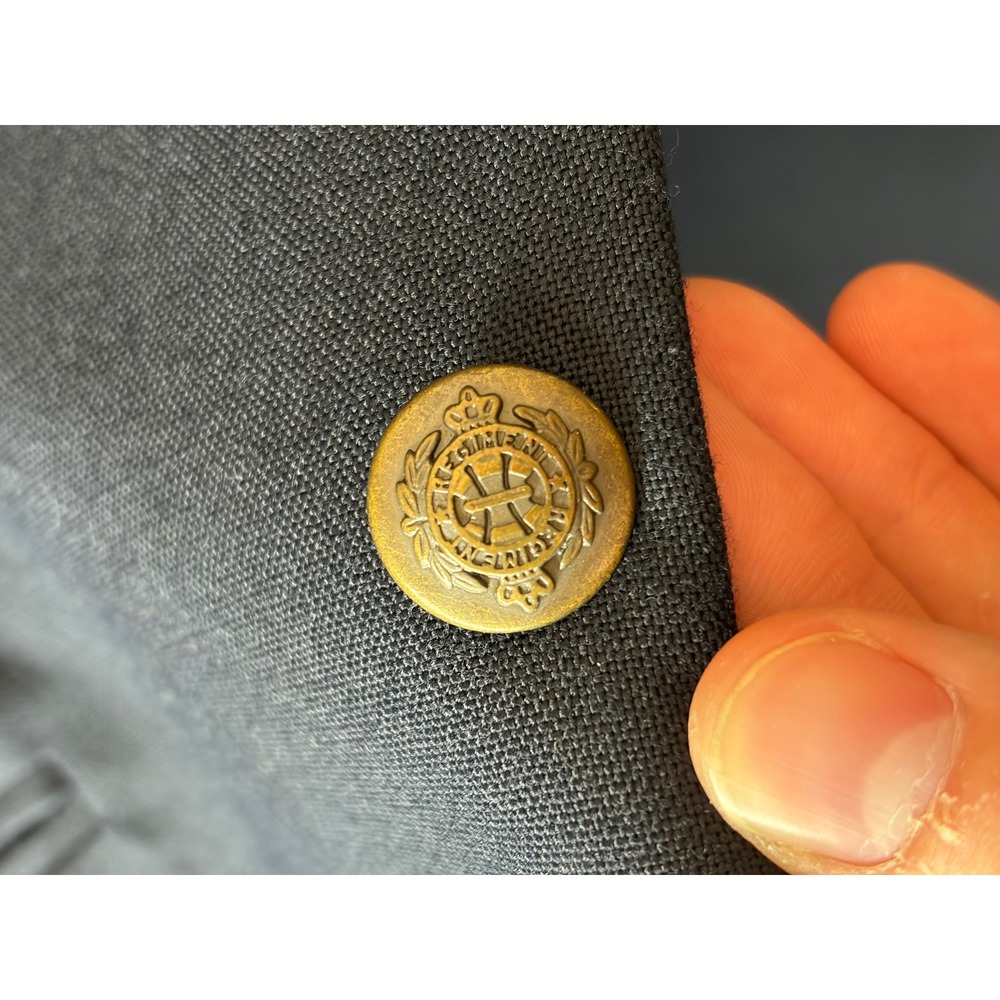 Bert Pulitzer Mens Navy Blue Wool Blend Two Button Crest Brass Button Blazer